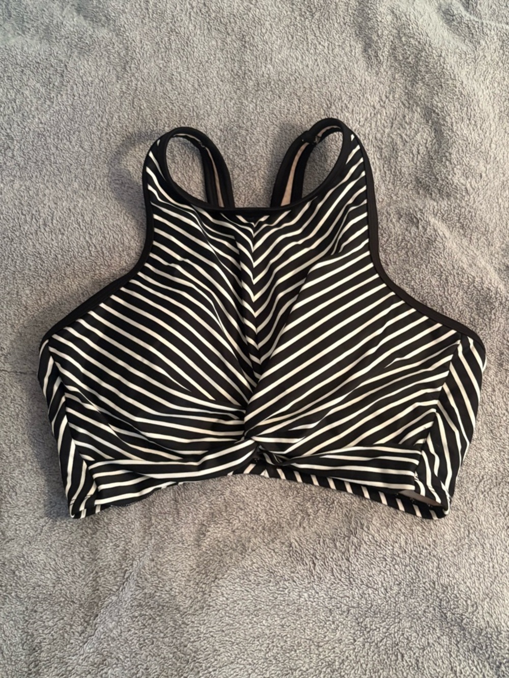 Kona Sol Striped Swim Bikini Top High Neckline Medium Black White
